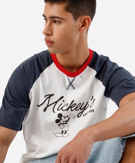 camiseta raglan masculina de algodão mickey off white