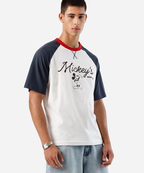 camiseta raglan masculina de algodão mickey off white