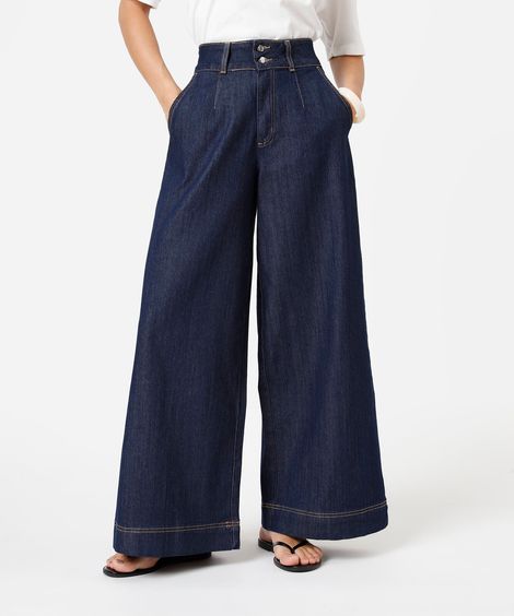 calça pantalona feminina jeans cintura alta azul