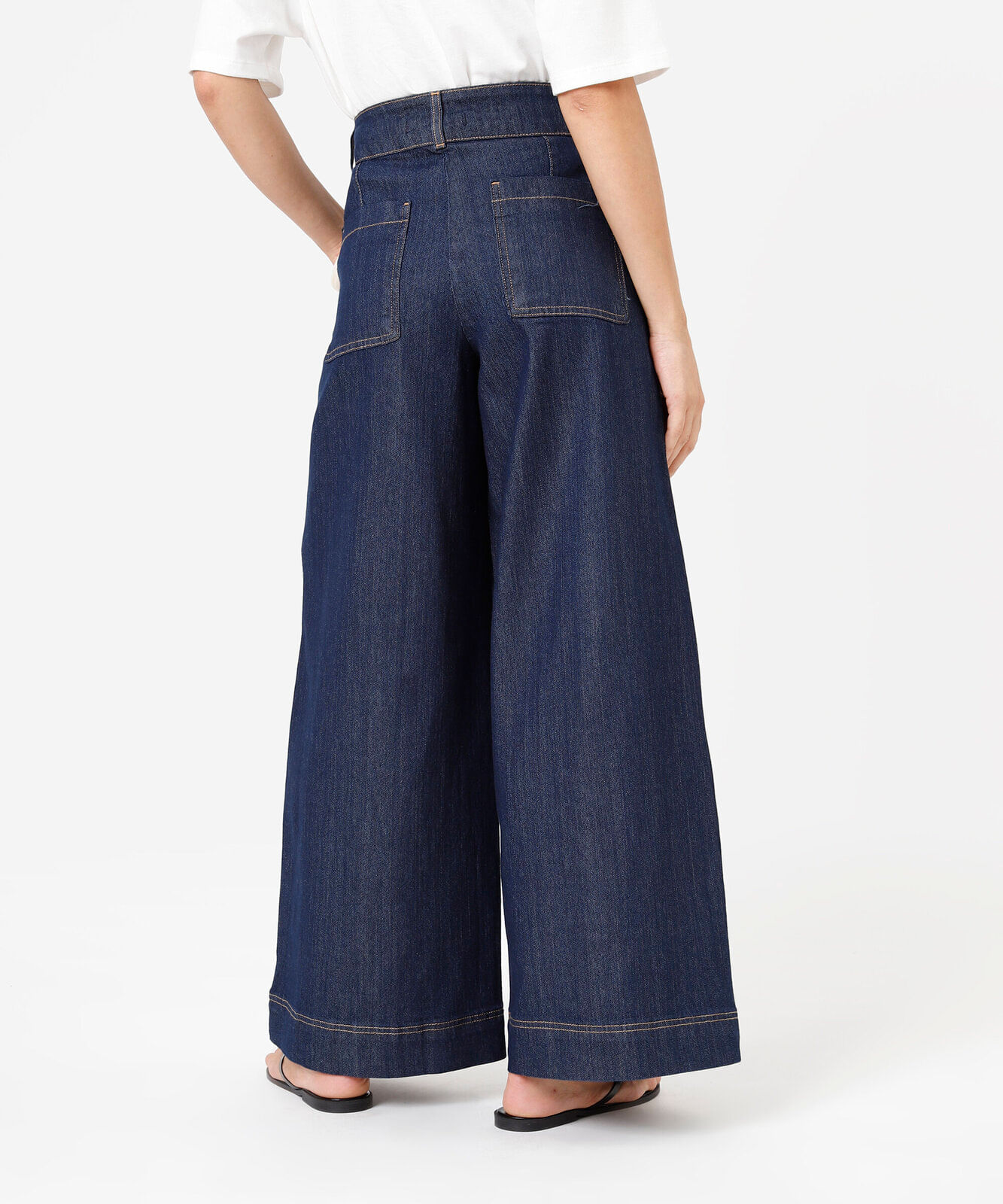 calça pantalona feminina jeans cintura alta azul