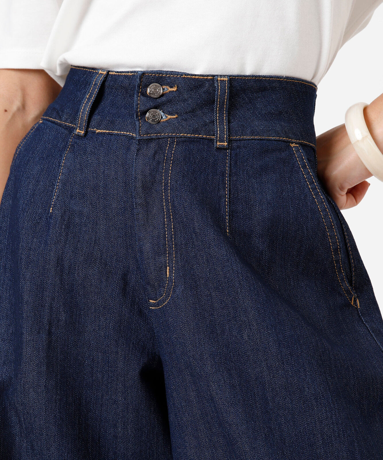 calça pantalona feminina jeans cintura alta azul