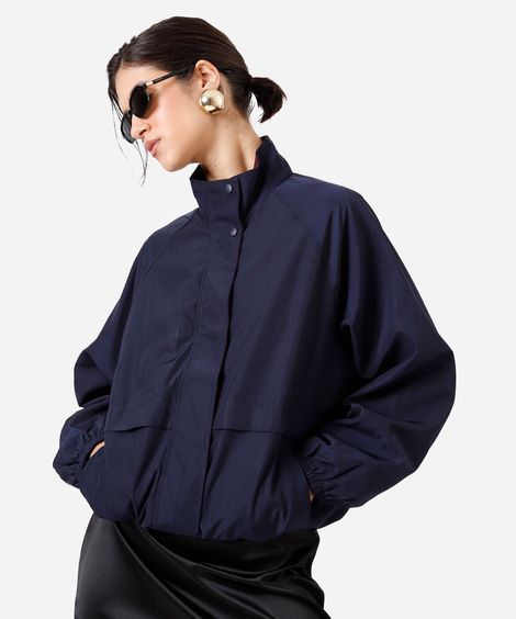 jaqueta feminina gola funnel neck azul