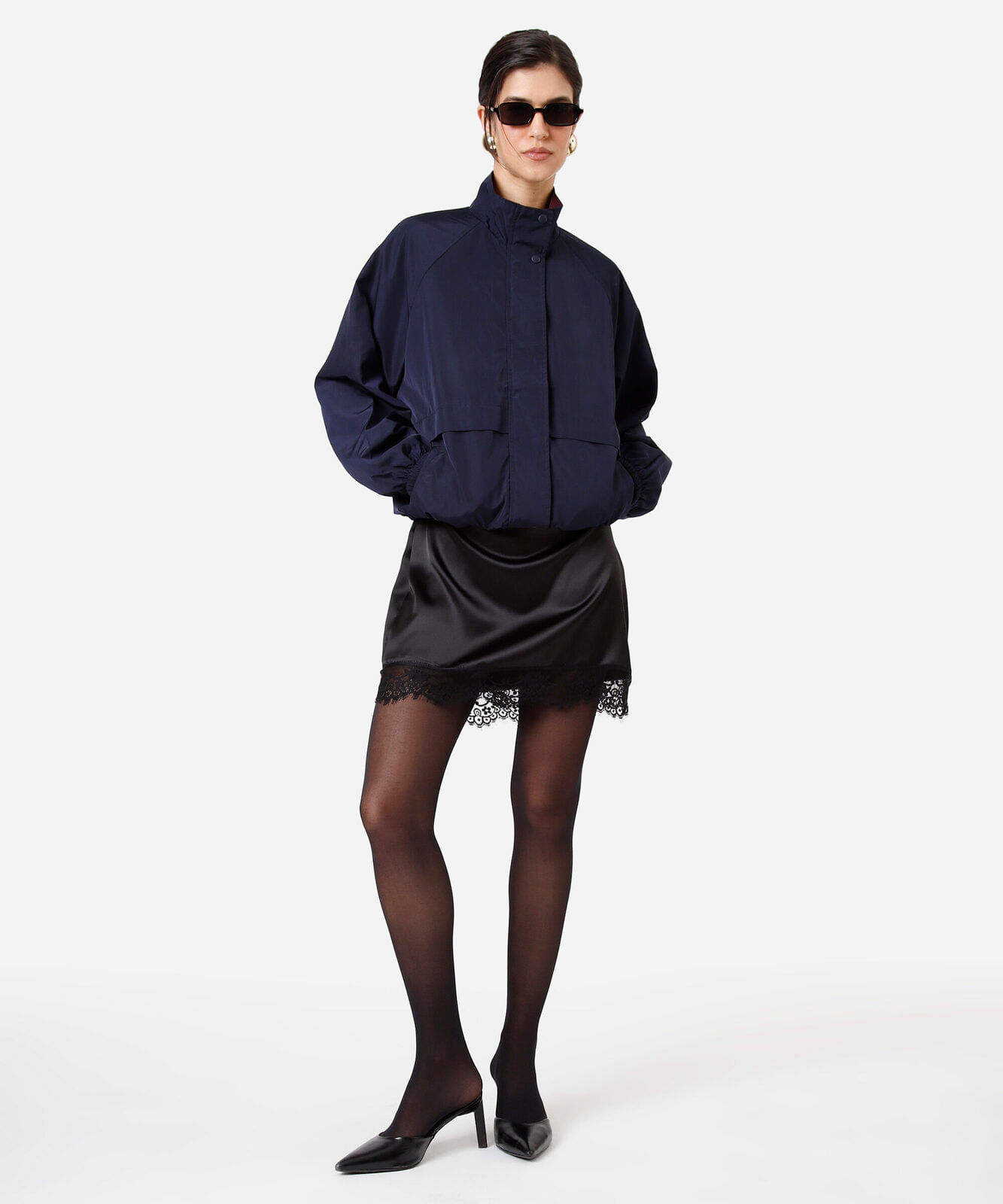 jaqueta feminina gola funnel neck azul