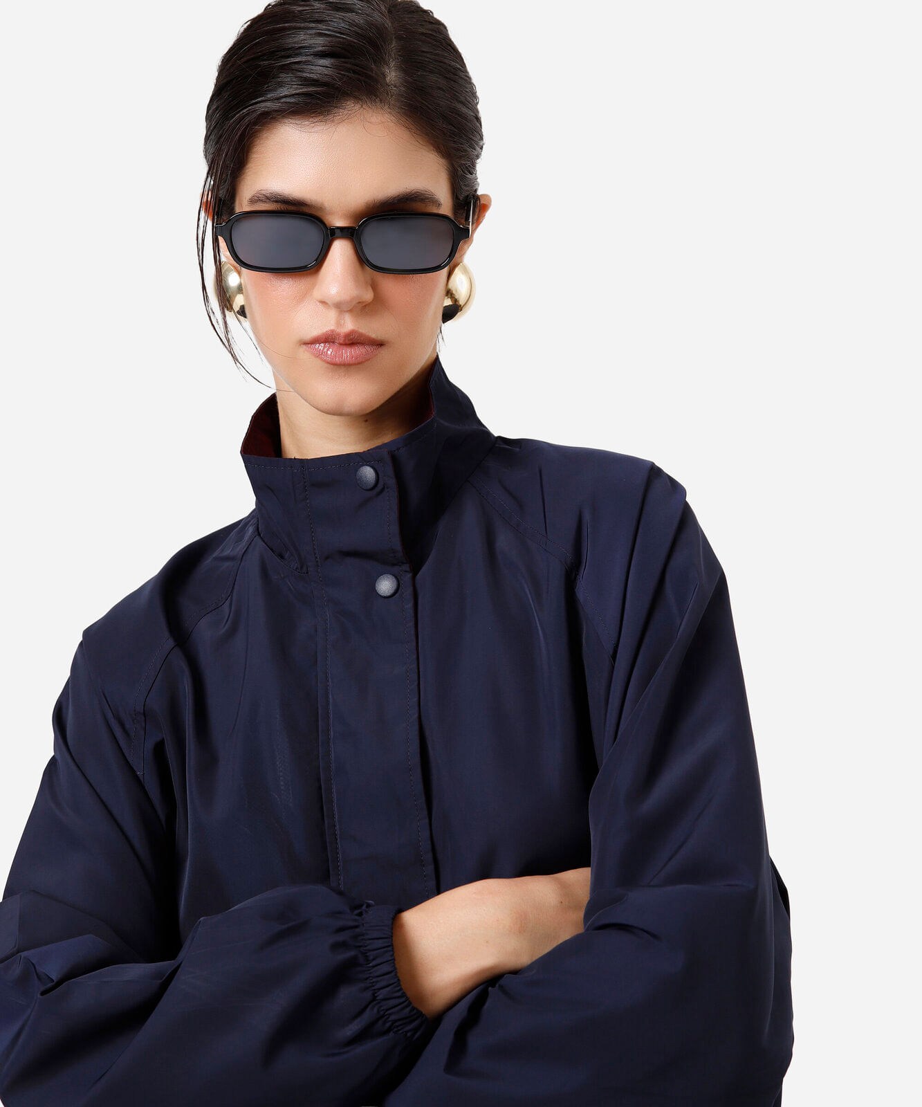 jaqueta feminina gola funnel neck azul