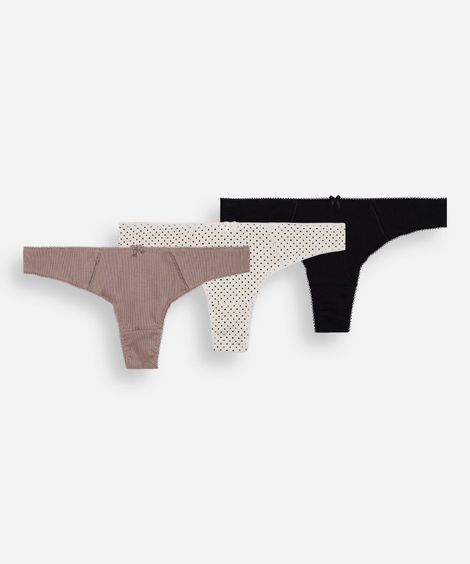 kit de 3 calcinhas fio dental feminina de algodão colorido