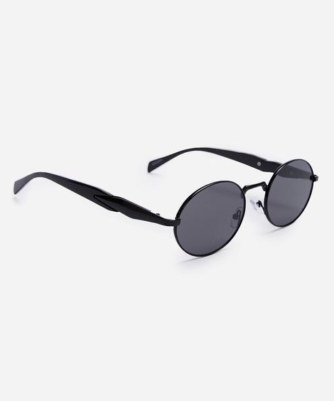 óculos de sol unissex oval de metal preto