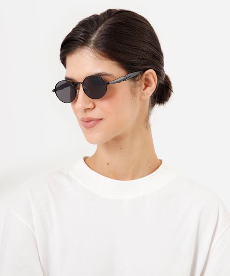 óculos de sol unissex oval de metal preto