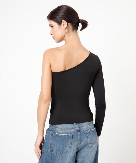blusa ombro único feminina manga longa preta