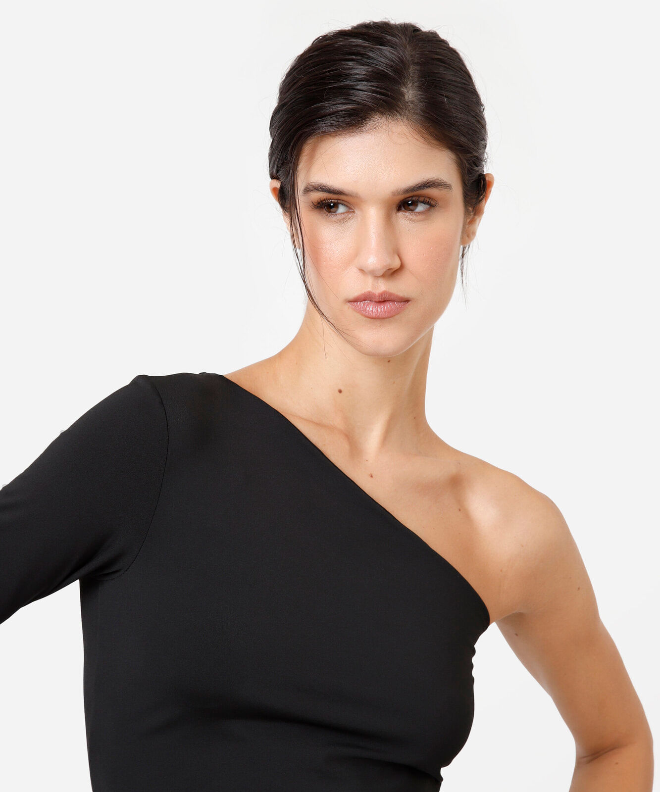 blusa ombro único feminina manga longa preta
