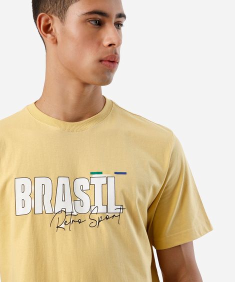 camiseta masculina de algodão vintage brasil amarela
