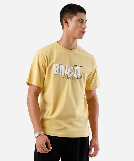 camiseta masculina de algodão vintage brasil amarela