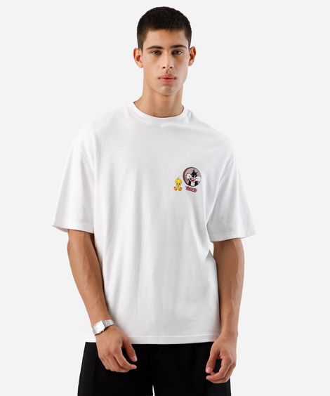 camiseta masculina com algodão piu piu e frajola off white