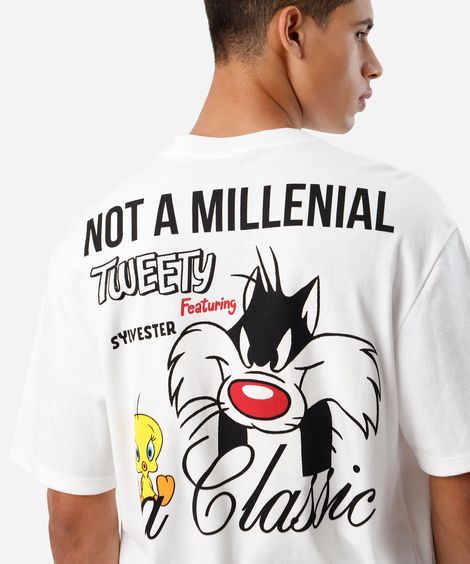 camiseta masculina com algodão piu piu e frajola off white