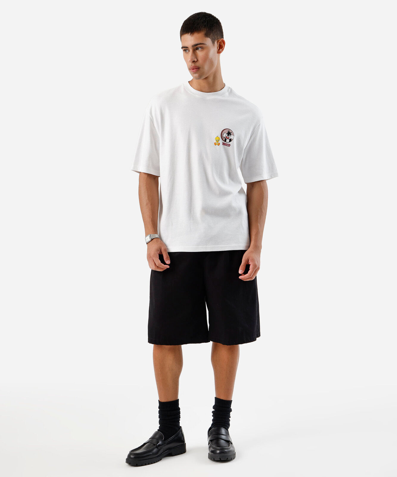 camiseta masculina com algodão piu piu e frajola off white