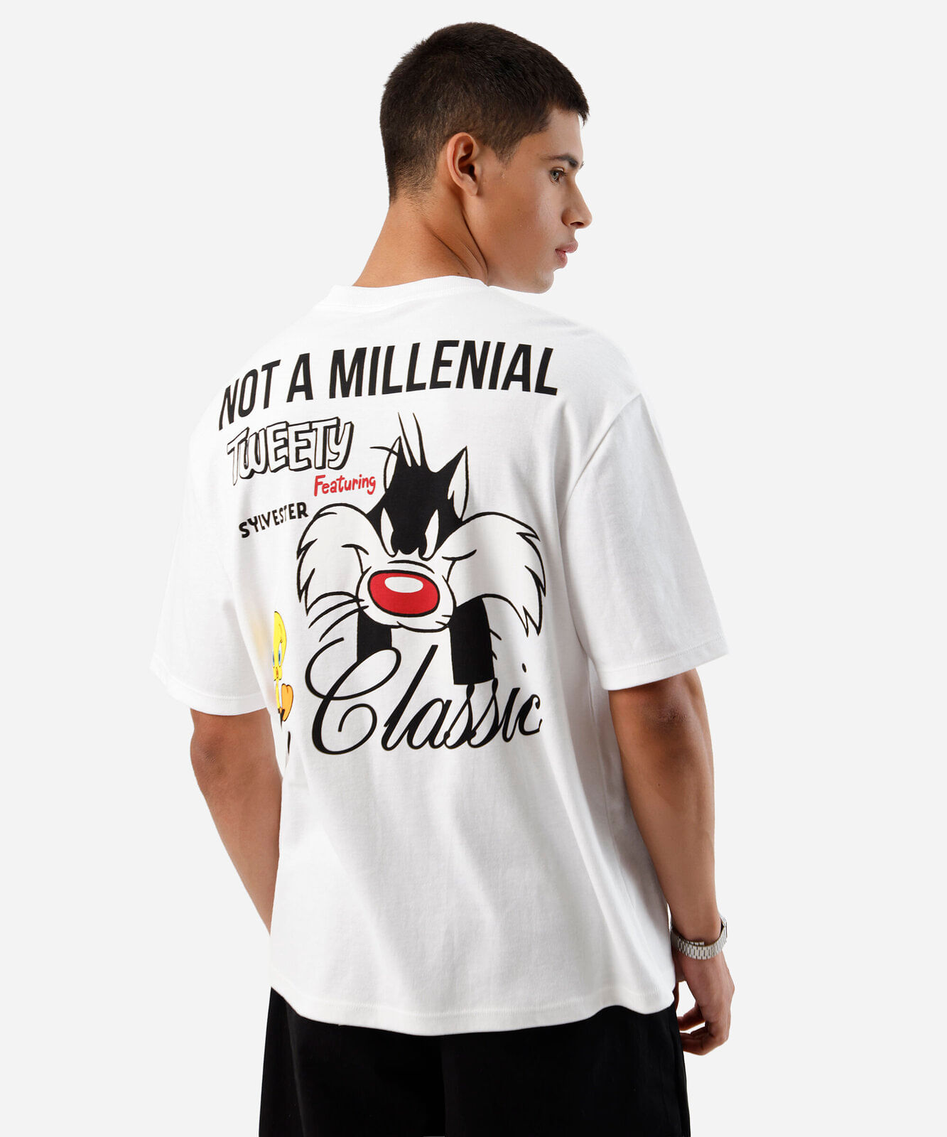 camiseta masculina com algodão piu piu e frajola off white