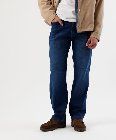 calça reta masculina jeans azul
