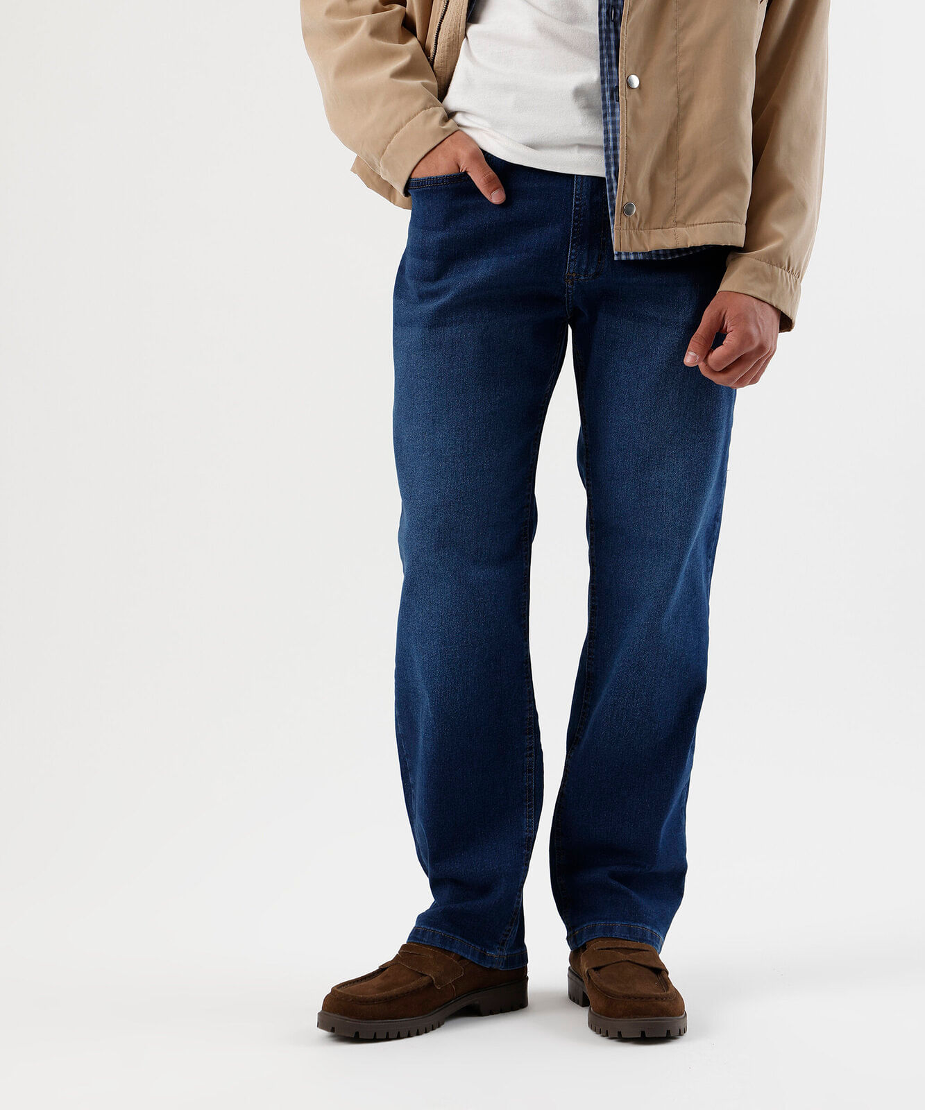 calça reta masculina jeans azul