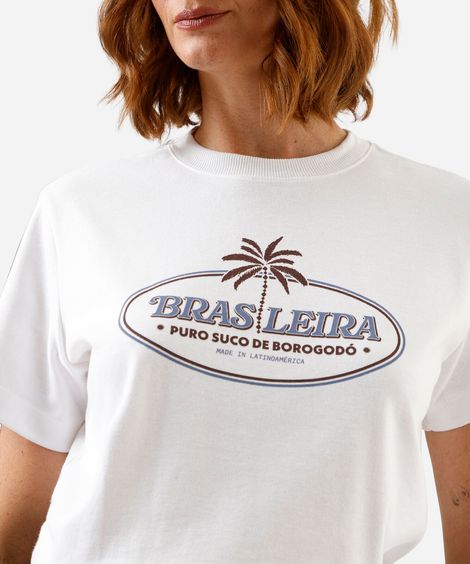 camiseta feminina com algodão manga curta estampada off white