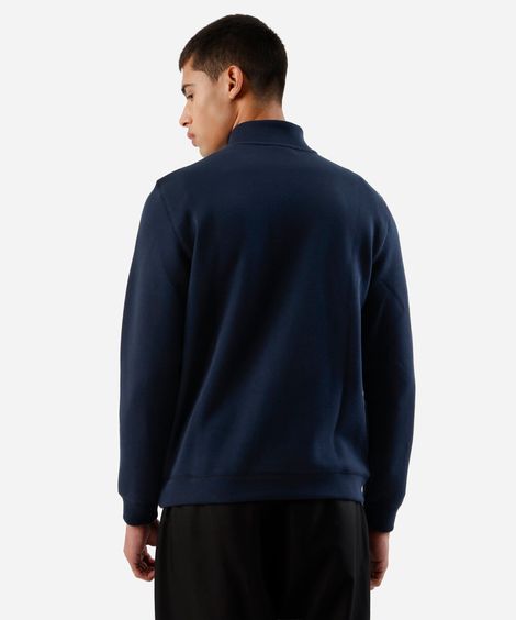 blusão masculino de moletom gola alta com zíper azul