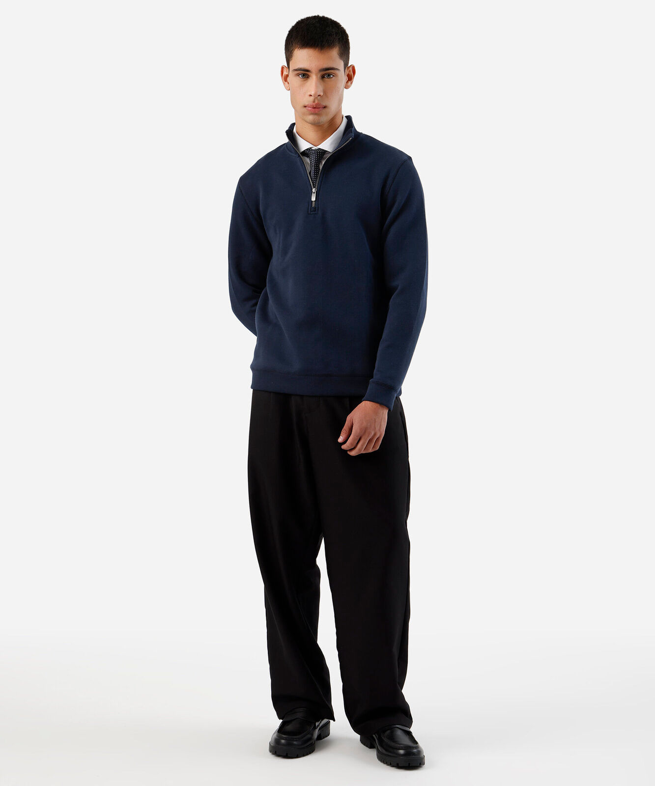 blusão masculino de moletom gola alta com zíper azul