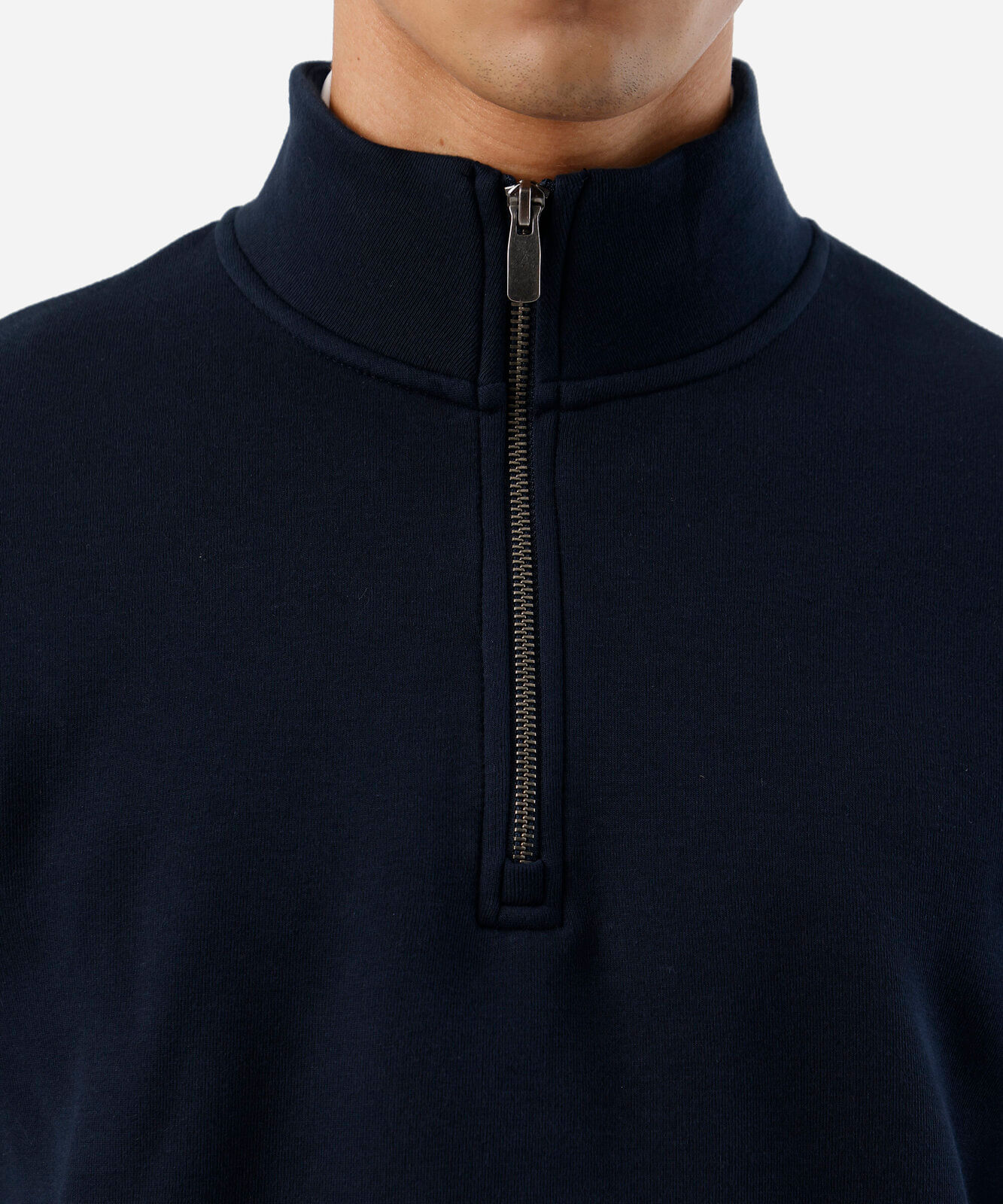 blusão masculino de moletom gola alta com zíper azul