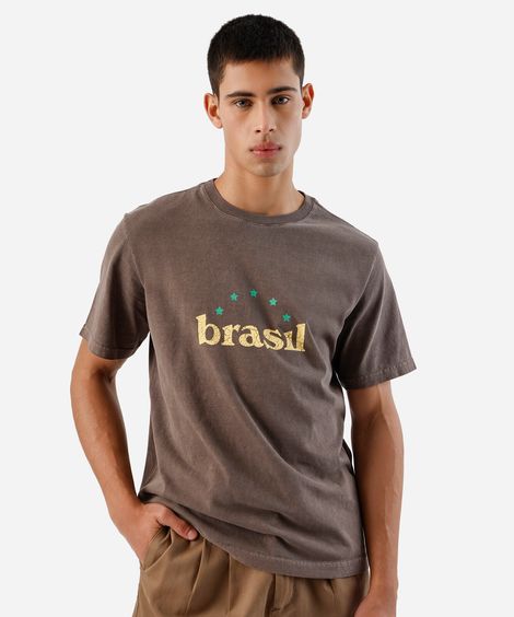 camiseta masculina de algodão estonada brasil marrom