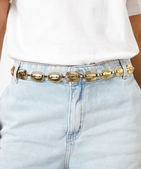 cinto de corrente texturizado dourado