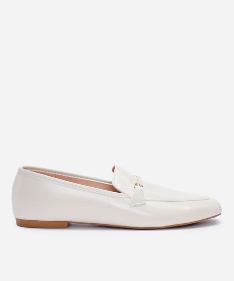 sapato loafer bico quadrado com fivela off white