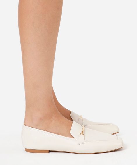sapato loafer bico quadrado com fivela off white