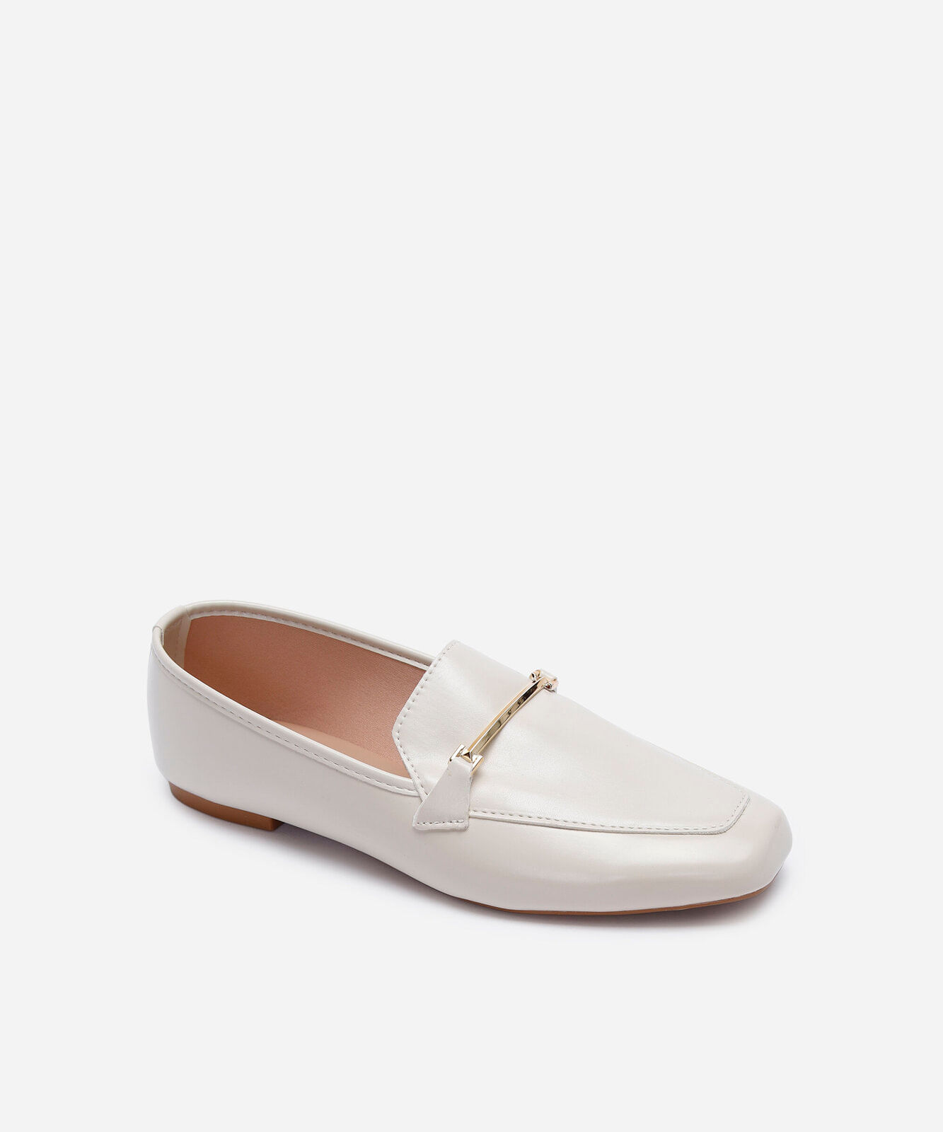 sapato loafer bico quadrado com fivela off white