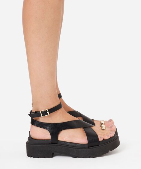 sandália flatform tratorada vizzano preta