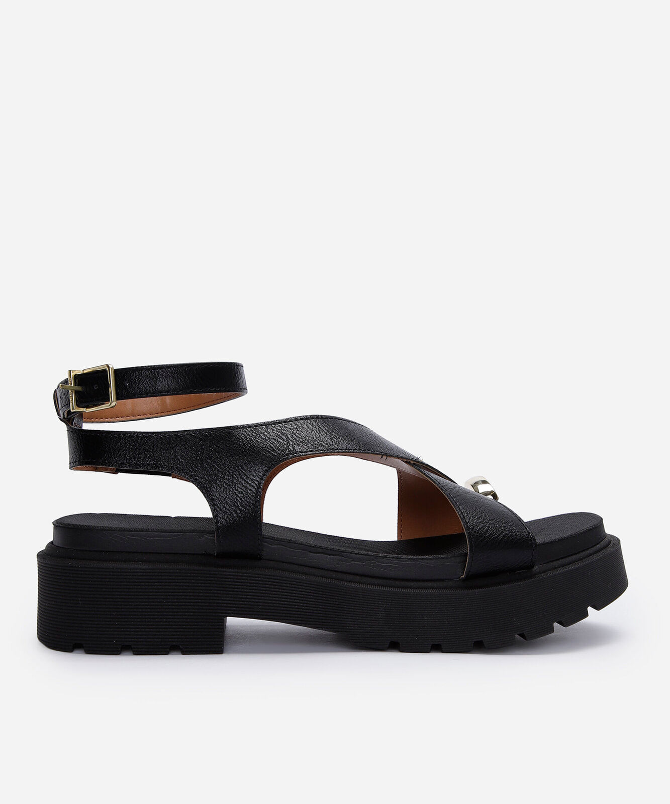 sandália flatform tratorada vizzano preta