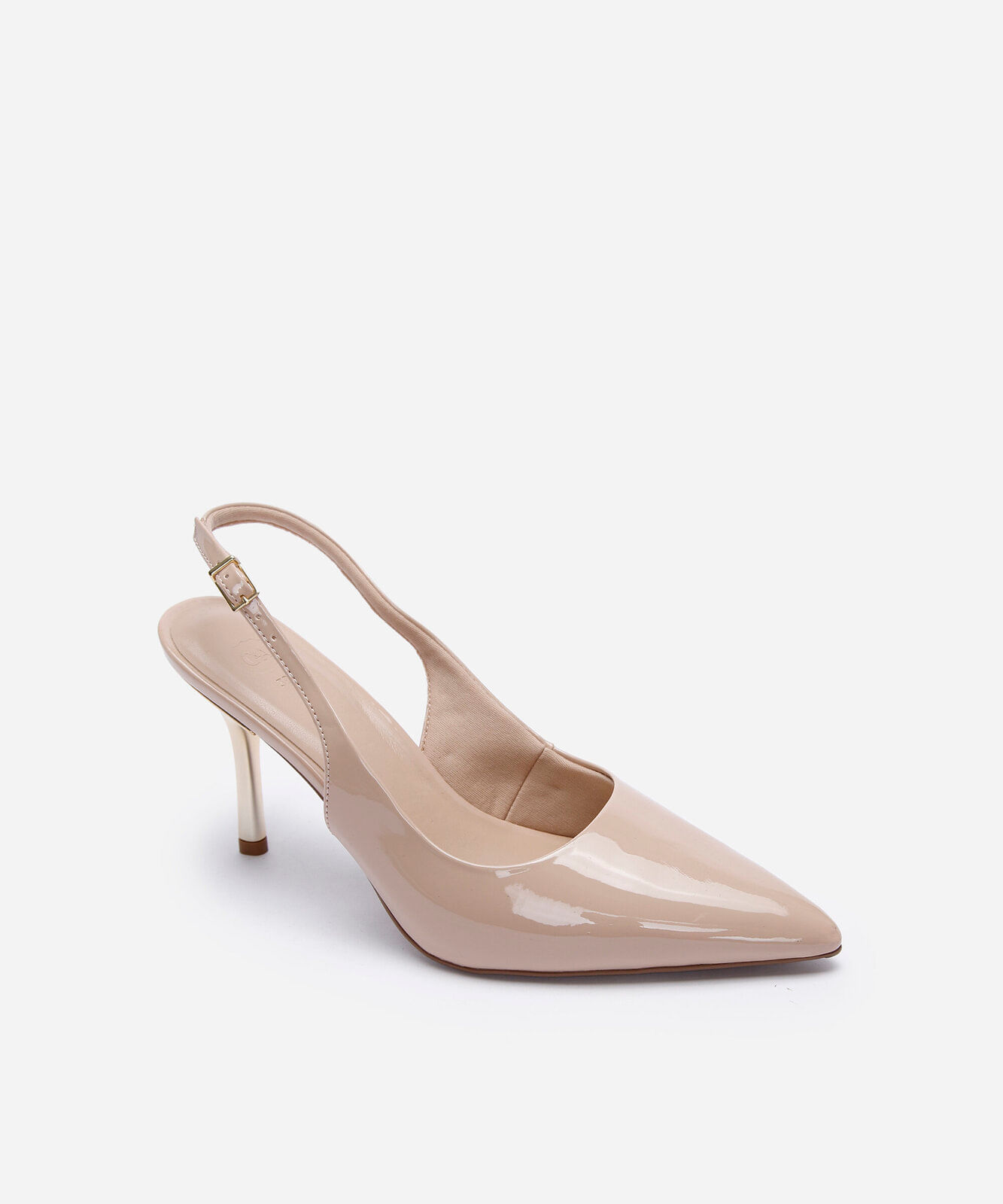 scarpin bico fino feminino salto fino com fivela bege