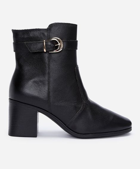 bota cano curto salto grosso com fivela preta