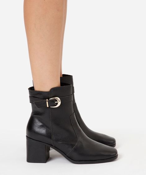 bota cano curto salto grosso com fivela preta
