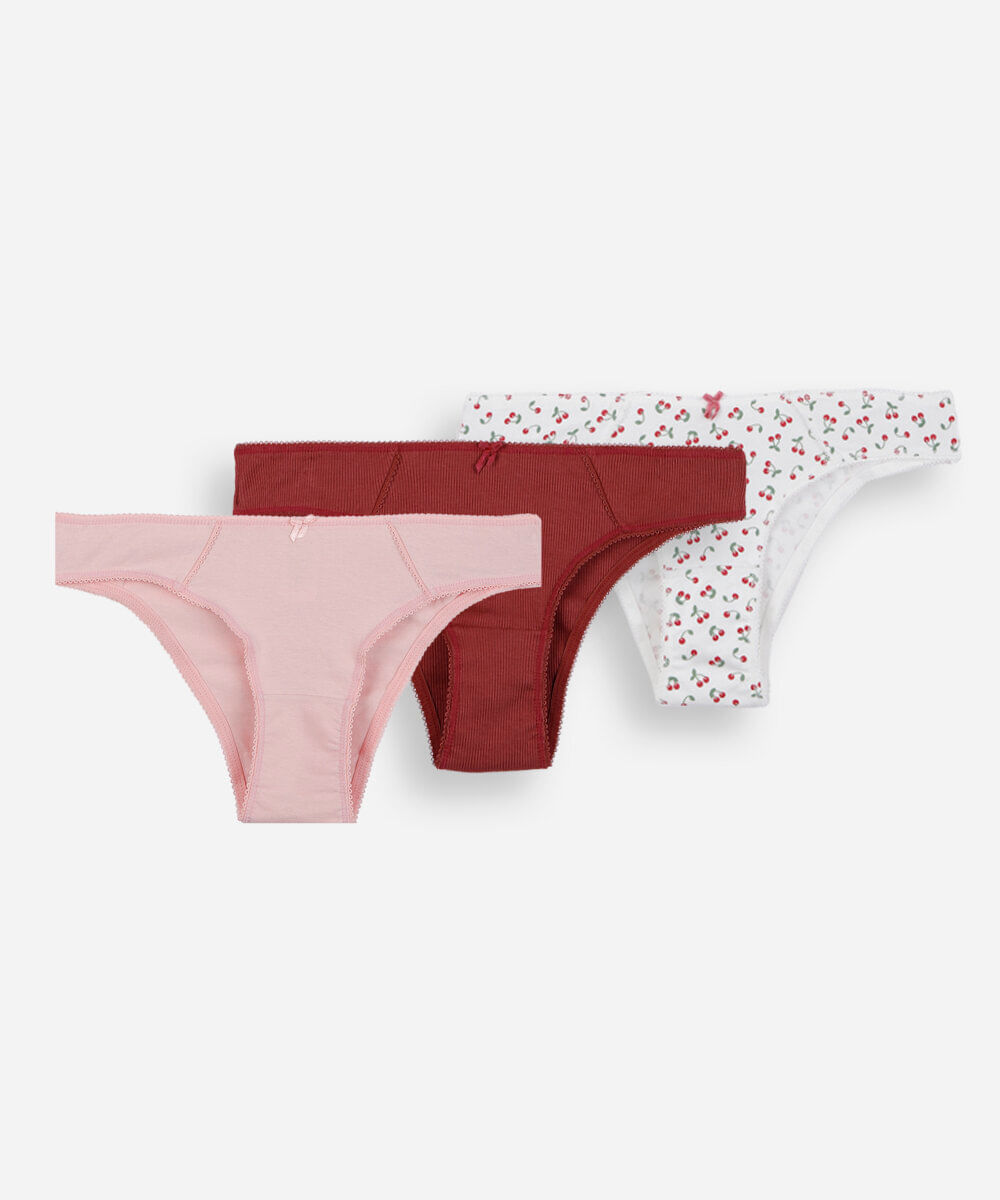 kit de 3 calcinhas biquíni feminina de algodão colorido