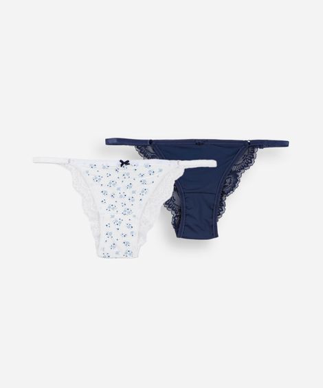 kit 2 calcinhas string biquíni feminina com renda colorido