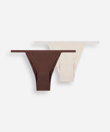 kit de 2 calcinhas string biquíni de algodão colorido