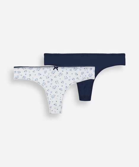 kit de 2 calcinhas fio dental de poliamida floral colorido