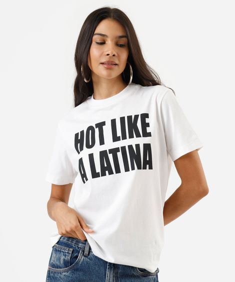 camiseta feminina de algodão manga curta hot like latina off white