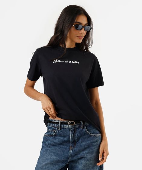 camiseta feminina der algodão manga curta latinas do it better preta