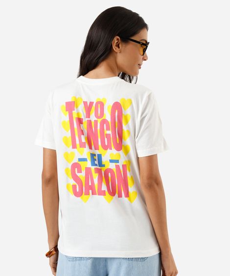 camiseta feminina de algodão manga curta estampada off white