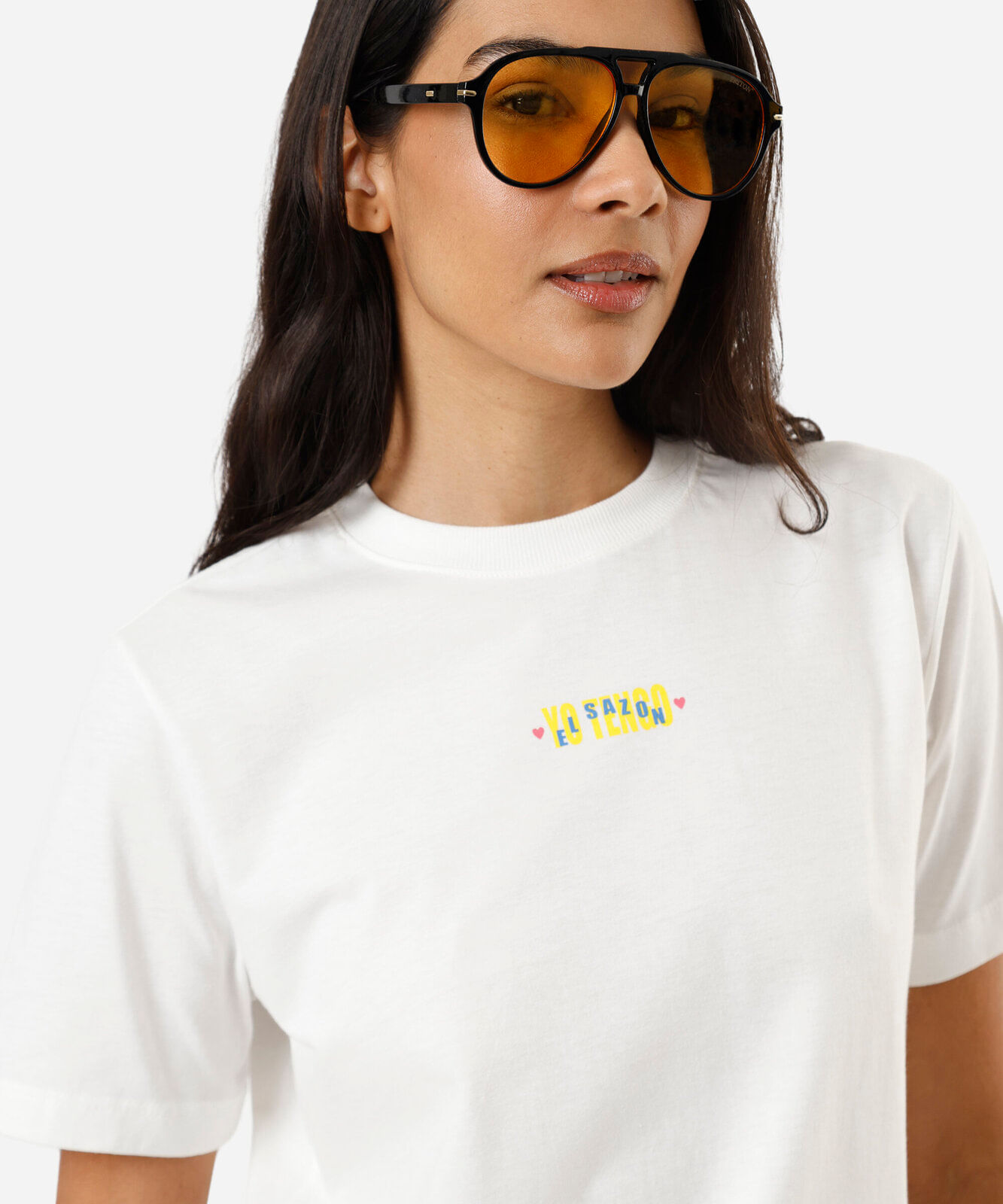 camiseta feminina de algodão manga curta estampada off white
