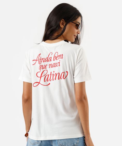 camiseta feminina de algodão manga curta estampada off white