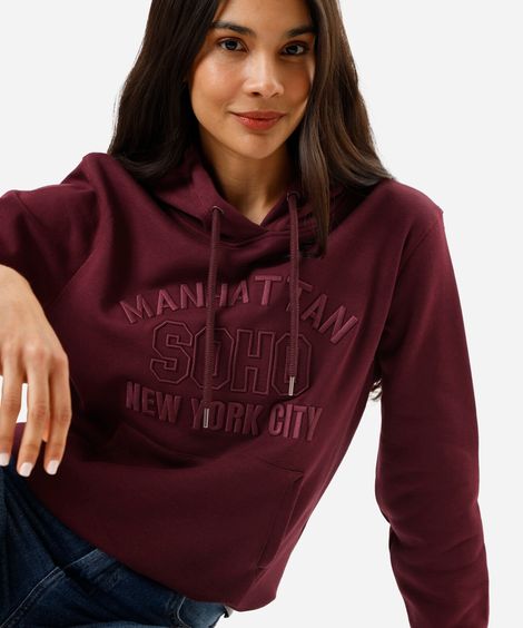 blusão de moletom feminino bordado soho vinho