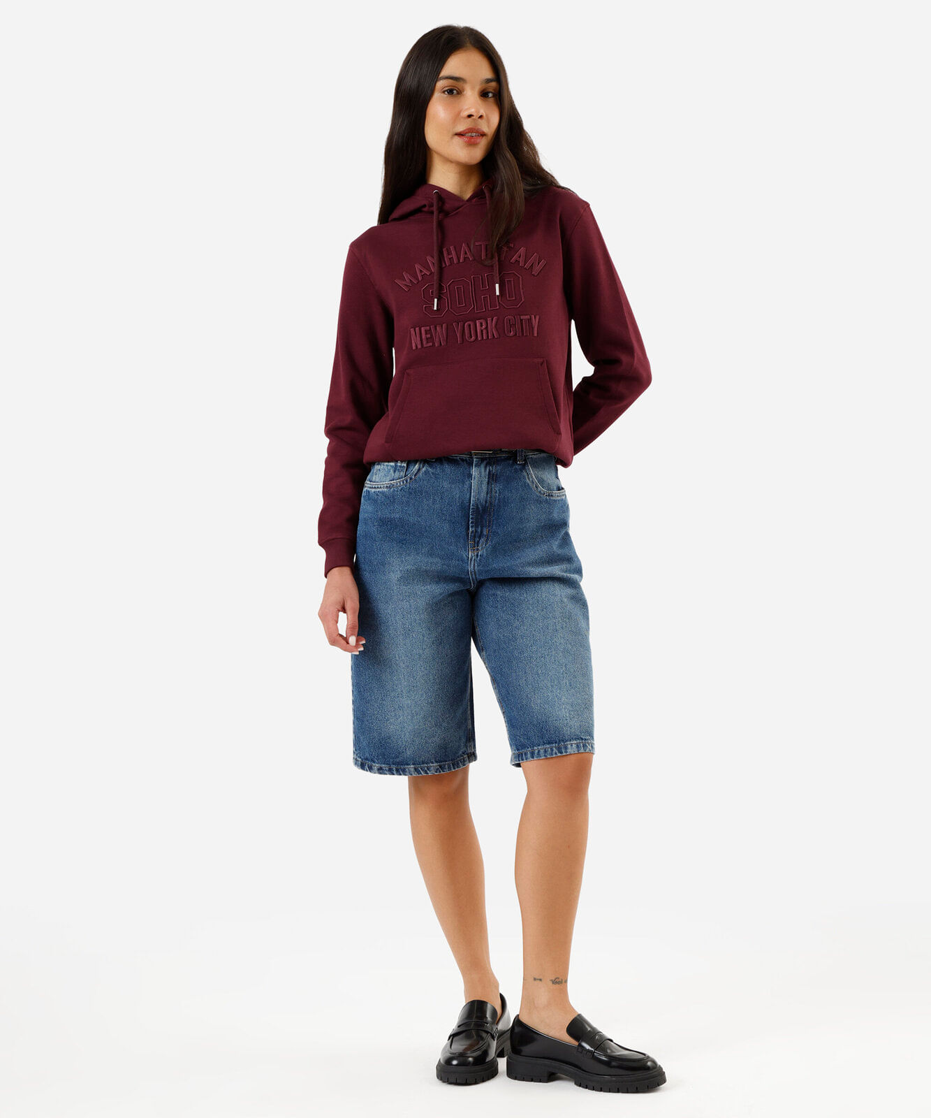 blusão de moletom feminino bordado soho vinho