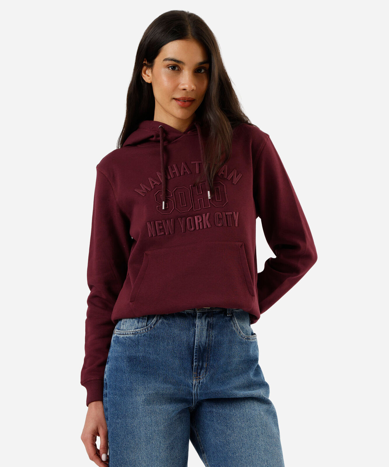 blusão de moletom feminino bordado soho vinho