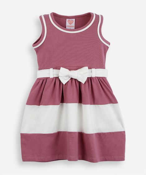 vestido infantil de algodão com recorte e laço vinho