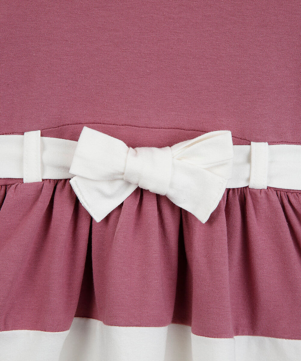 vestido infantil de algodão com recorte e laço vinho