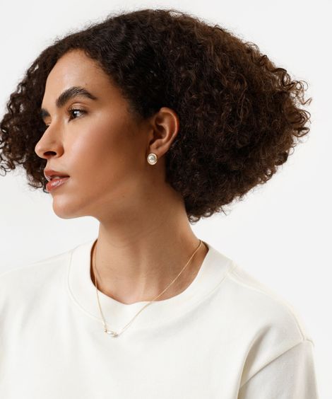 kit brinco e colar de pérola dourado